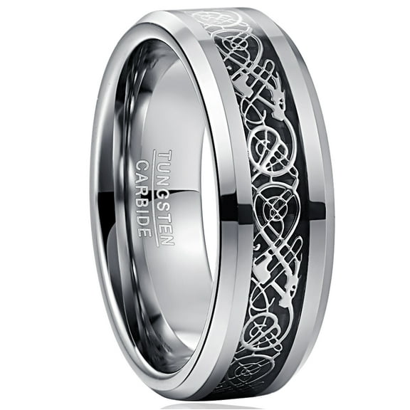 8mm Mens Celtic Dragon Ring Silver Tungsten Carbide Wedding Engagement Band Size 6-13.5