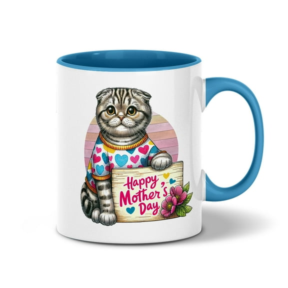 Happy Mother's Day Best Scottish Fold Mom Ever 11oz Accent Two-tone Mug Cat Lover Kitten Owner Gifts Coffee Tea Cup - 03002