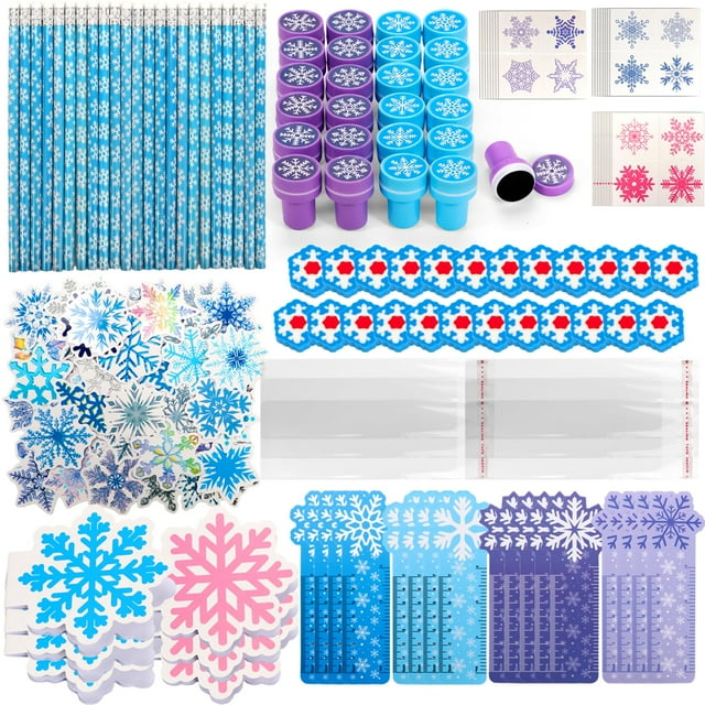 Set de papelería Atonofun, 218 unidades, diseño de copos de nieve de invierno para niños