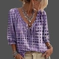 thumbnail image 2 of Polka Dot Lace Up Blouse, Women's V-Neck Abstract Geometric Print Drawstring Ruffle 3/4 Sleeve Summer Casual Flowy Tops, S, 2 of 7