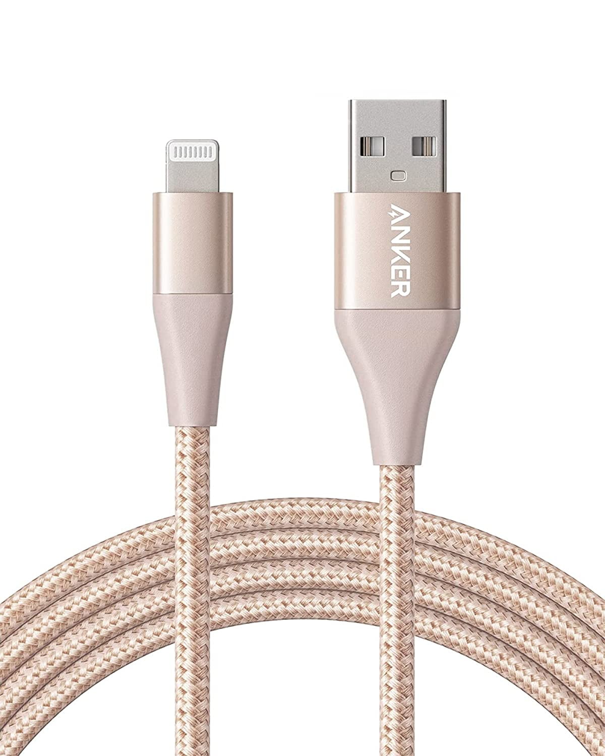 Anker Powerline+ Lightning Cable Durable and Fast Charging Cable MFi Certified for iPhone X / 8/8 Plus / 7/7 Plus / 6/6 Plus / 5s / iPad and More 10ft White Double Braided Nylon 