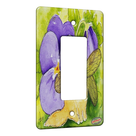 KuzmarK™ 1 Gang Rocker Wall Plate - Ginger Tabby Maine Coon Kitty Fairy with Purple Pansies Cat Art by Denise Every