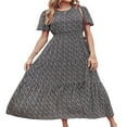thumbnail image 3 of Femmes Bouton vers le Bas Midi Robe Manches Courtes Robe de Soleil Imprimé Floral Cravate Bohème une Pièce Vin Rouge M, 3 of 4