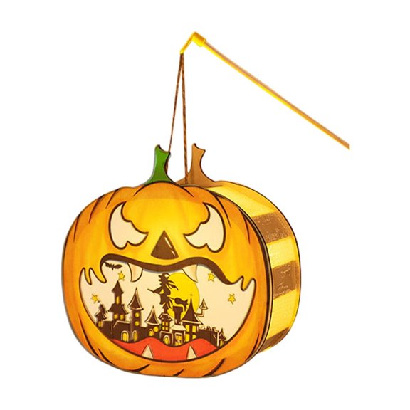 DIY Halloween Mini Lantern – Battery Operated LED Wood Lantern Kit with Handle, Hanging Ring & Adhesive, for Centerpieces & Indoor Halloween Decorations (14x18cm)