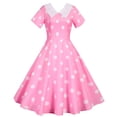 thumbnail image 3 of Elainilye Fashion Womens Dresses Court Contrast High Collar Polka Dotted Large Dress Formal Dress,Pink, 3 of 8