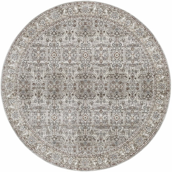 BoutiqueRugs Lugo Traditional Area Rug - Medium Gray, Light Gray, Dusty Pink - 7'10" Round