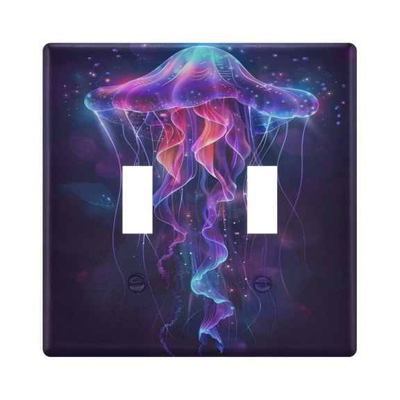 2 Gang Light Switch Cover Plate Beautiful Jellyfish Swimming Wall Plate Decorate Electrical Outlet Cover Plates 4.56”x4.48”