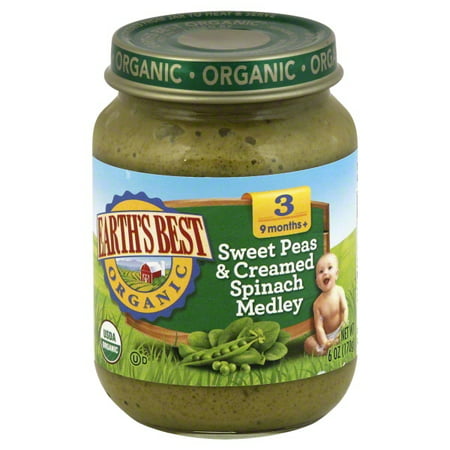 Hain Celestial Group Earths Best Organic Sweet Peas & Creamed Spinach Medley, 6