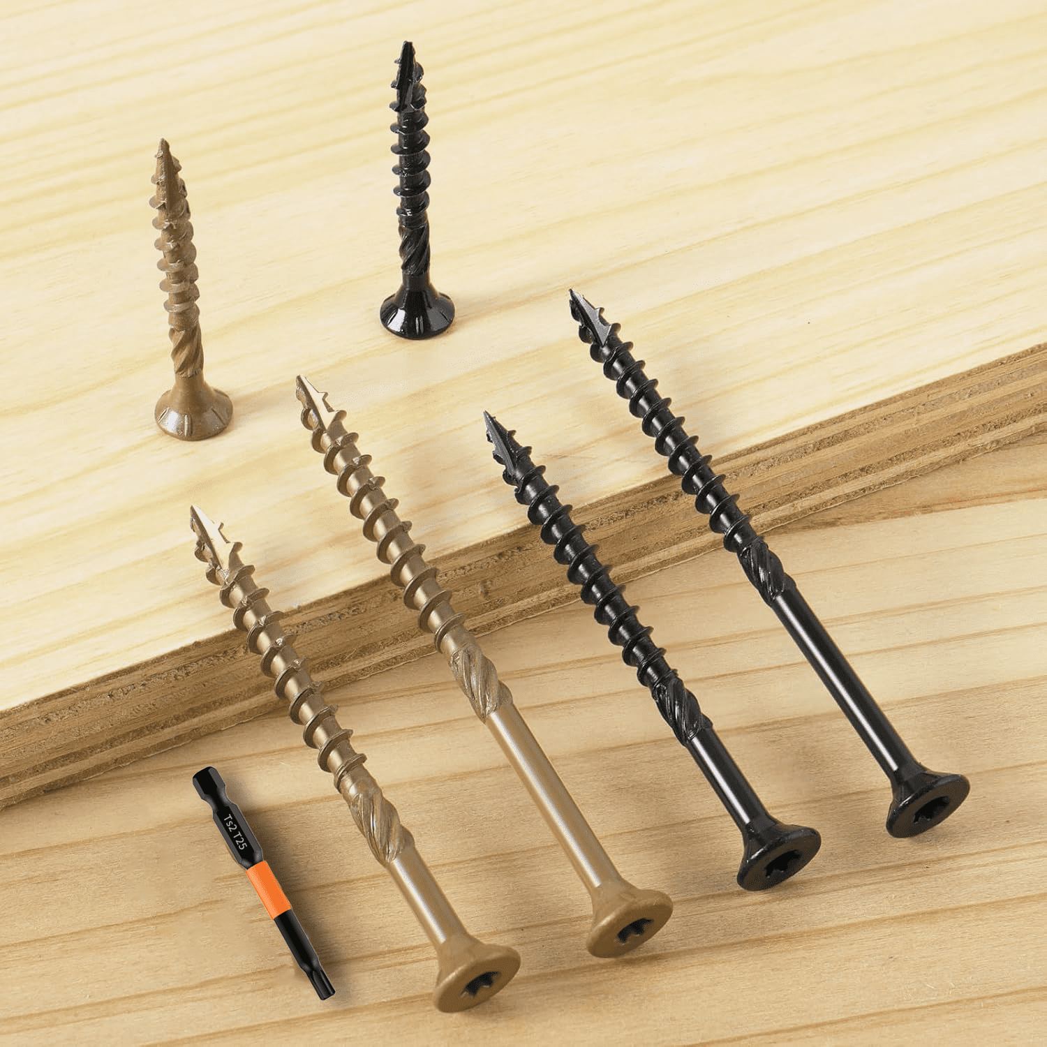 #8*1-1/2" Wood Screws, 550Pcs Black Epoxy Coated Self-Tapping Exterior Structural Screws with Knurled Shoulder, for Decking, Fencing, Woodworking