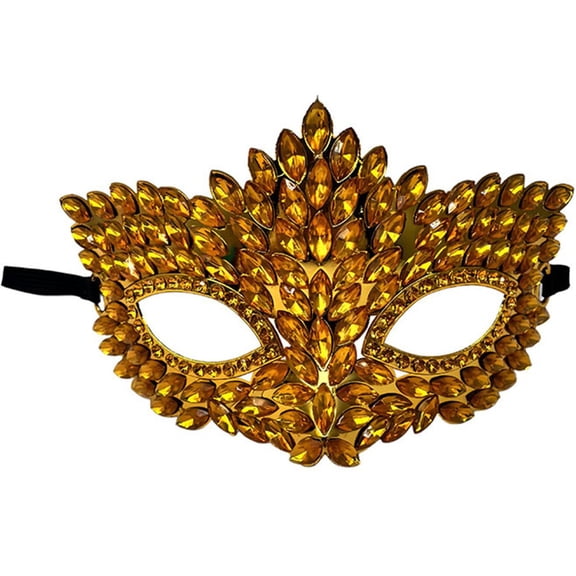 Jiibva Golden Rhinestone Venetian Masquerade Half Face Eye Mask Halloween Costume