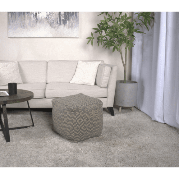 Amuleto Hand Loomed Cotton Pouf: Modern Diamond Pattern, Cozy Seating, Versatile Home Decor Dark Grey & Brown