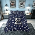 thumbnail image 2 of meiyoeat Soccer Letter E Bedding for Kids Boys, Ball Field Duvet Cover Full, Navy Blue, Blue Reversible, 3pcs, 1 Duvet Cover and 2 Pillowcases, 2 of 6