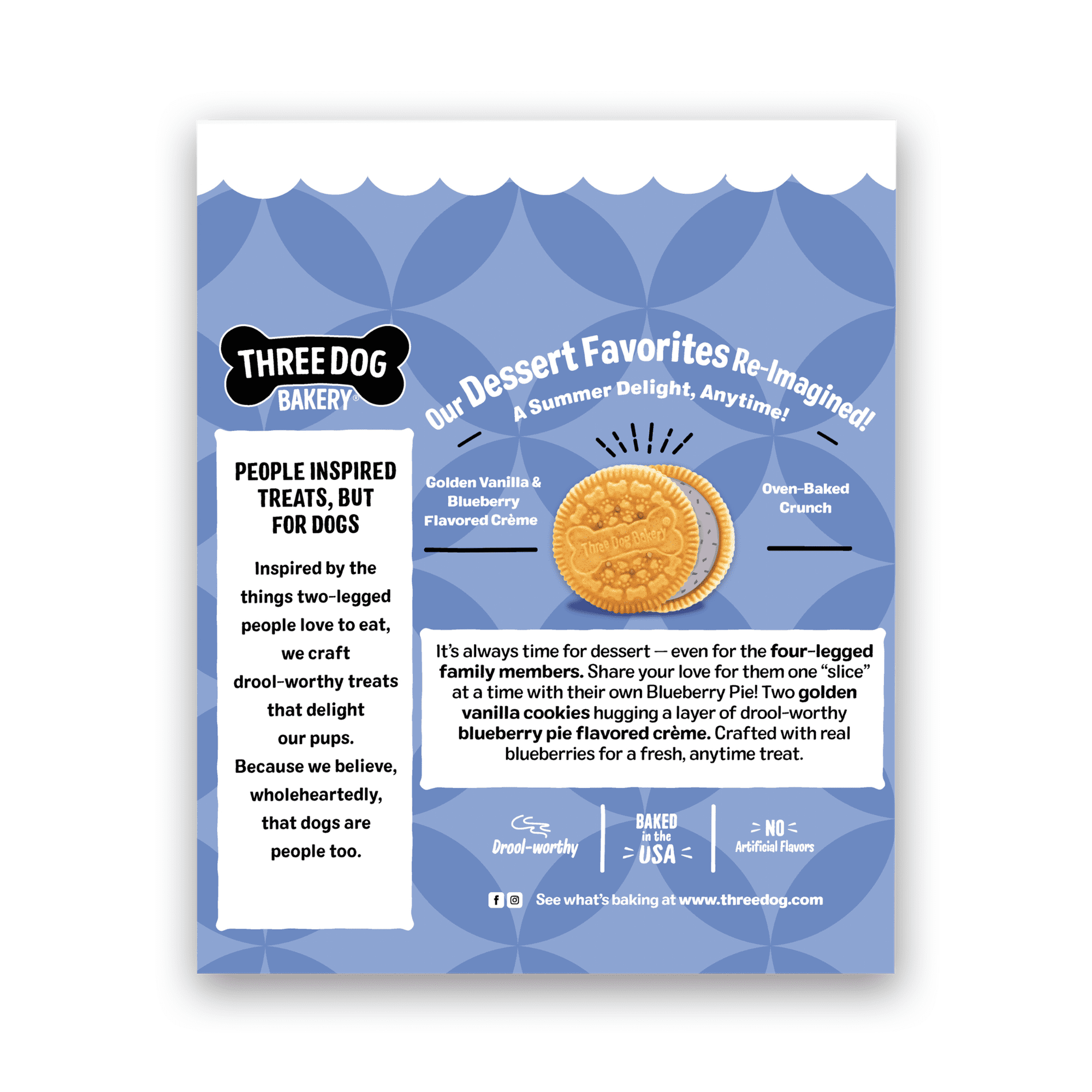 (2 pack) Three Dog Bakery Lick'n Crunch Dog Treat Sandwich Cookies, Blueberry Pie, 13 oz