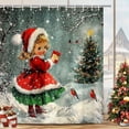 thumbnail image 3 of Cute Retro Christmas Girl Shower Curtain, Winter Forest Xmas Tree Snow Scene Shower Curtain for Bathroom Decor, Vintage Christmas Fabric Bath Curtains with Hooks,72X84IN, 3 of 5
