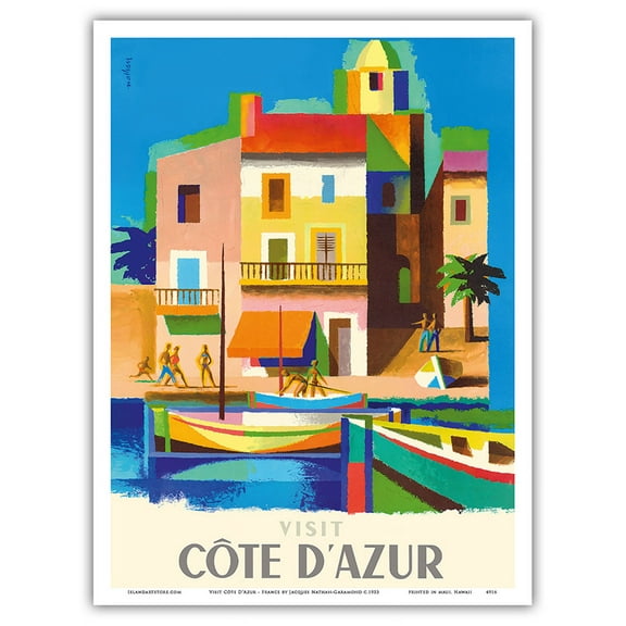 Visit Côte D'Azur - France - The French Riviera - Vintage Travel Poster by Jacques Nathan-Garamond c.1953 - Master Art Print (Unframed) 9in x 12in