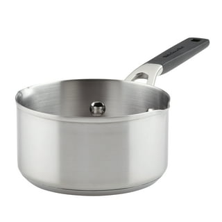 SLOTTET Tri-Ply Whole-Clad Stainless Steel Sauce Pan with Steamer ,1.5  Quart Small Multipurpose Pot with Pour Spout,Strainer Glass Lid, 1Quart