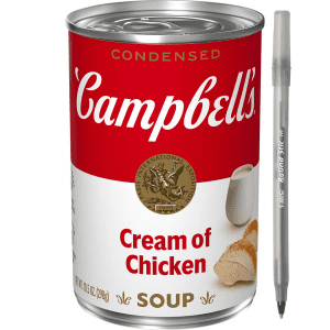 Campbell's Cream of Chicken Soup with pen