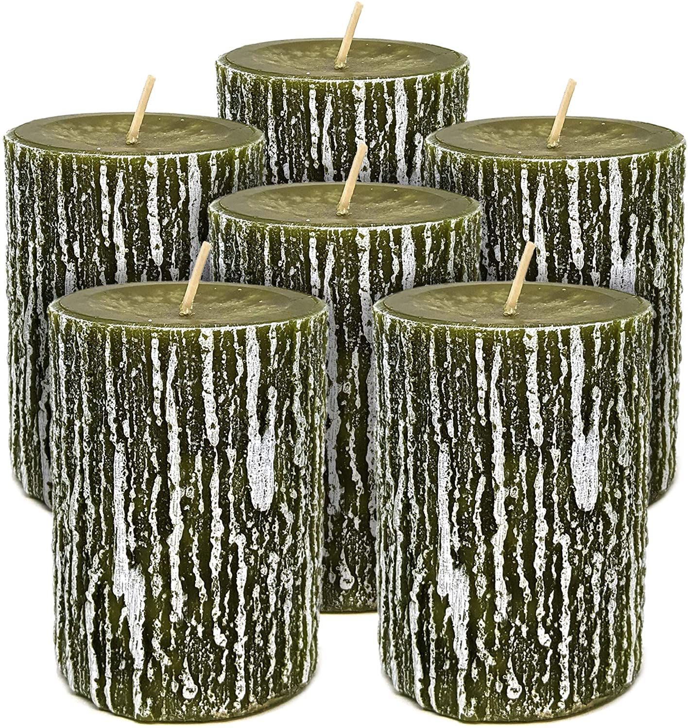 Hyoola 2 5 X 3 5 Inch Unscented Dripless Timberline Rustic Pillar Candles Olive Green 6 Pack Walmart Com
