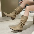 thumbnail image 6 of Winter Knee-Length Two-Way Boots, Solid Color Cuffed Mid-Calf Suede Boots, Thick Heel Pointed Toe, Stylish Casual Footwear for All Occasions, 6 of 8