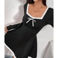 thumbnail image 4 of Fall Long Sleeve Mini Dress Lace U Neckline Tie A Line Cute Casual Short Party Dresses for Women Black S, 4 of 9