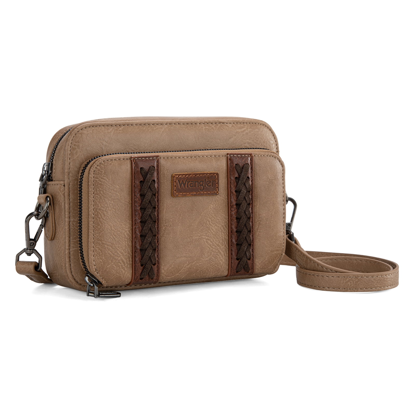 Wrangler Crossbody Bag for Women Vegan Leather Western Shoulder Purse Small Multi Pocket Crossbody Wallet Purse Crossover Bags with Adjustable Strap, Khaki