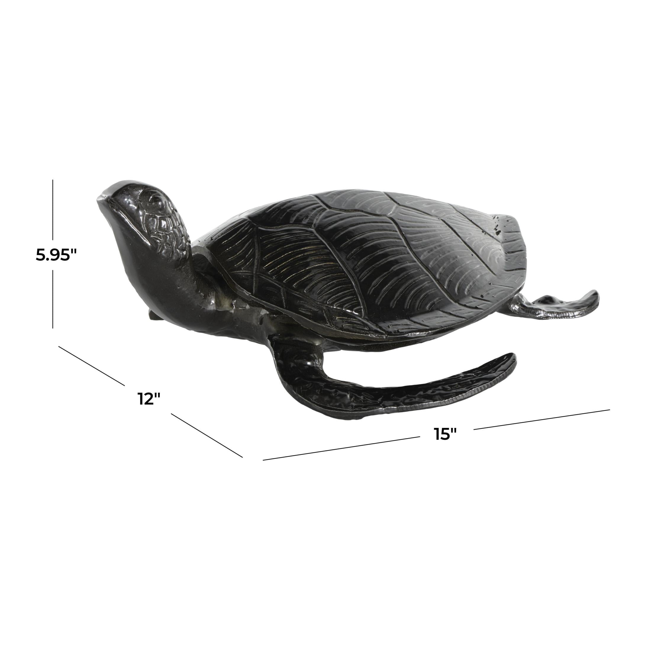15" x 6" Black Aluminum Metal Carved Sea Turtle Sculpture, by DecMode