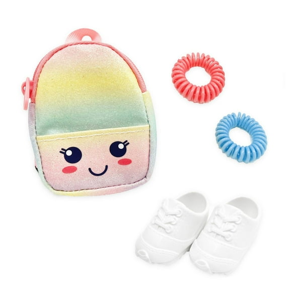 My Life As White Sneakers, Smile Bag, and Hair Ties Accessory Bundle for 18 inch Dolls, Fashion accessories for dolls