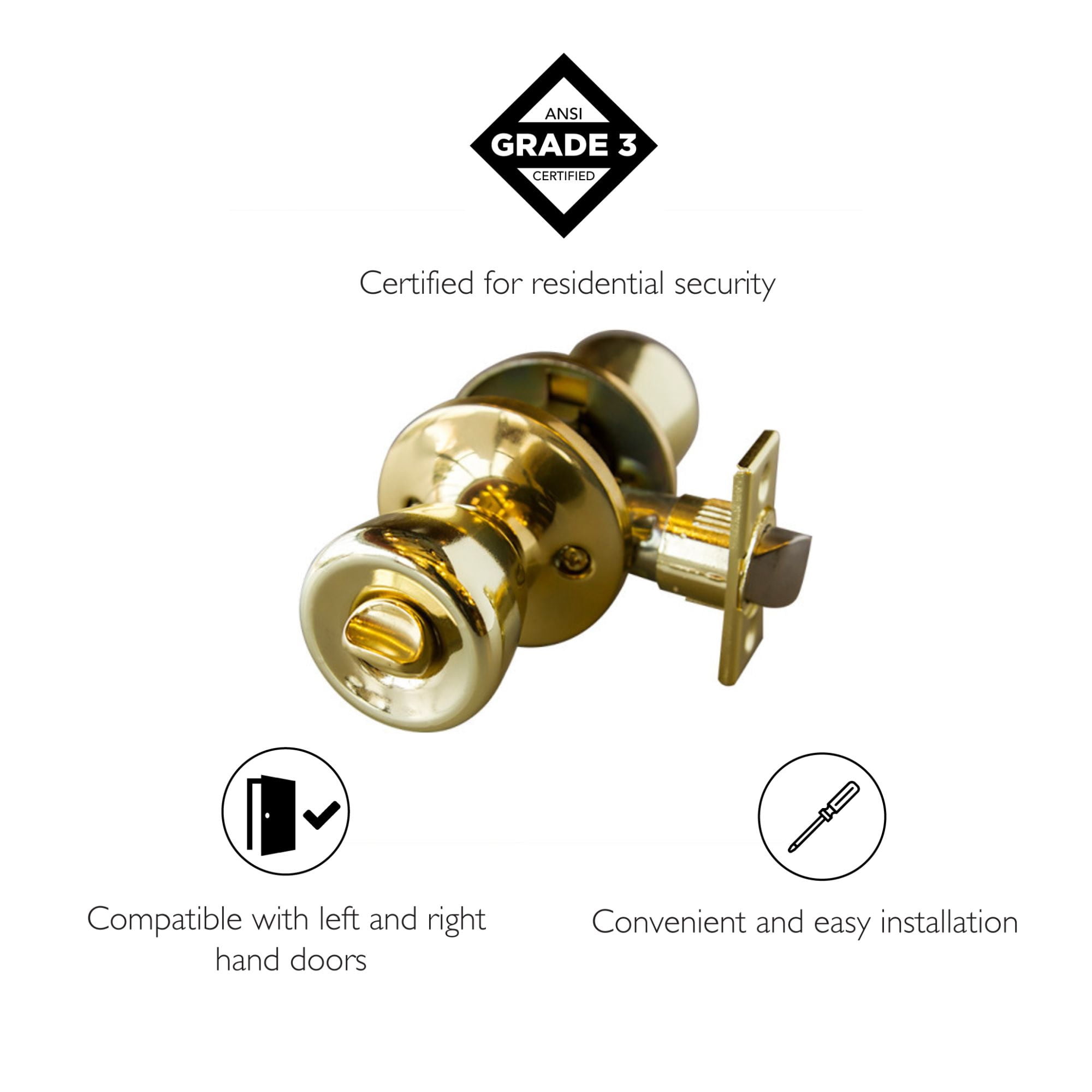 Design House WM172831 Terrace 6-Way Universal Privacy Bed and Bath Door Knob Polished Brass