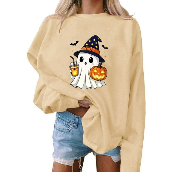 FDGIU Women's Loose Cute Crewneck Pullover, Halloween Graphic Tees for Women, Pumpkin Long Sleeve Tops, Soft Breathable Casual Top,Oversized Hooded Sweatshirts Fall