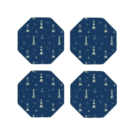 

Fuzoiu Lighthouses and Anchors Print Leather Coasters Set Drink Coasters Set of 4 for Tabletop Protection Durable PVC Coasters Home Décor and Housewarming Gift-Octagon