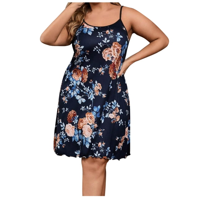Robe Grande Taille pour Femmes Sans Manches à Bretelles pour la Maison, Robe de Nuit Ample et Confortable