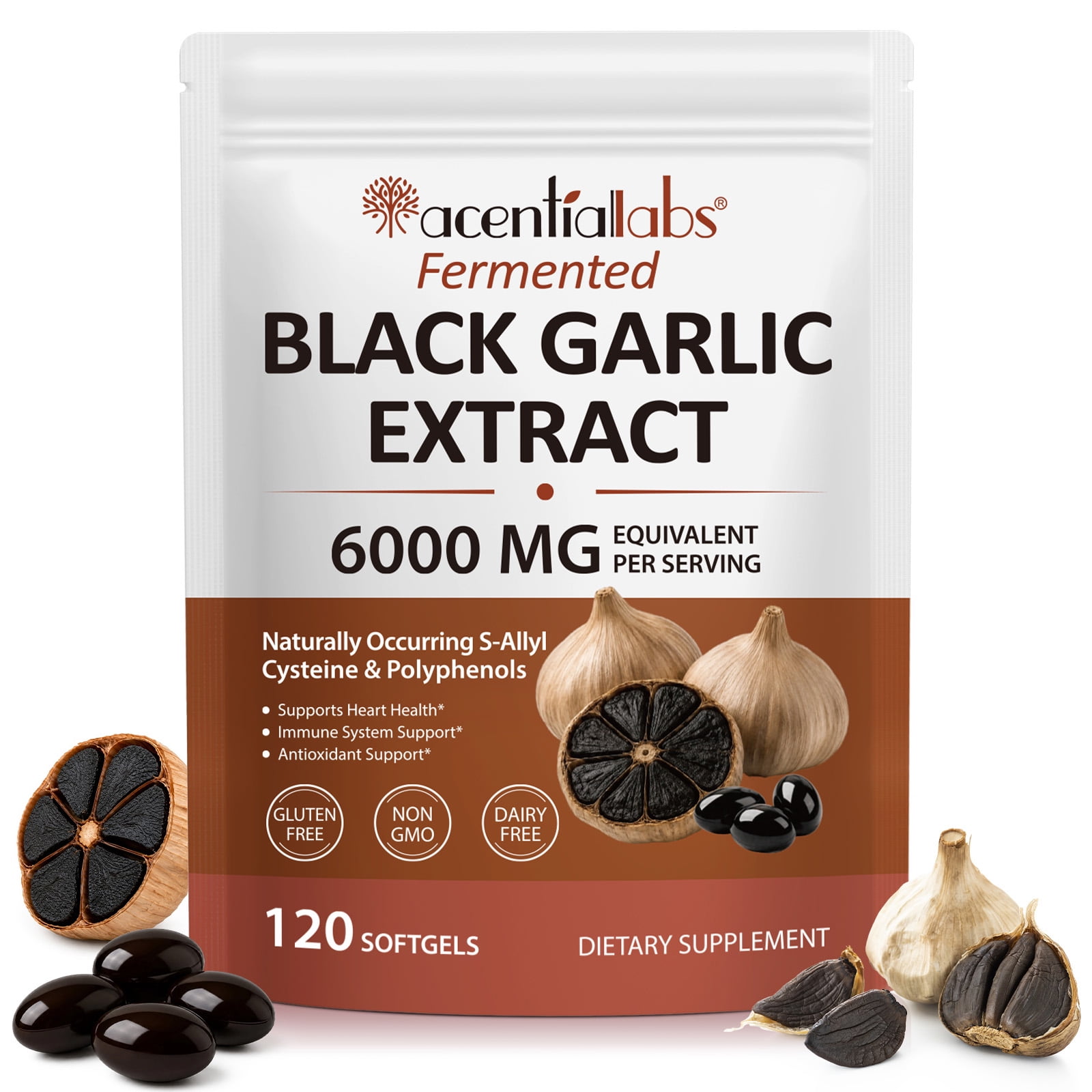 Black Garlic Supplement 6000mg, Heart Health Support, Antioxidant Supplement, 120 Softgels