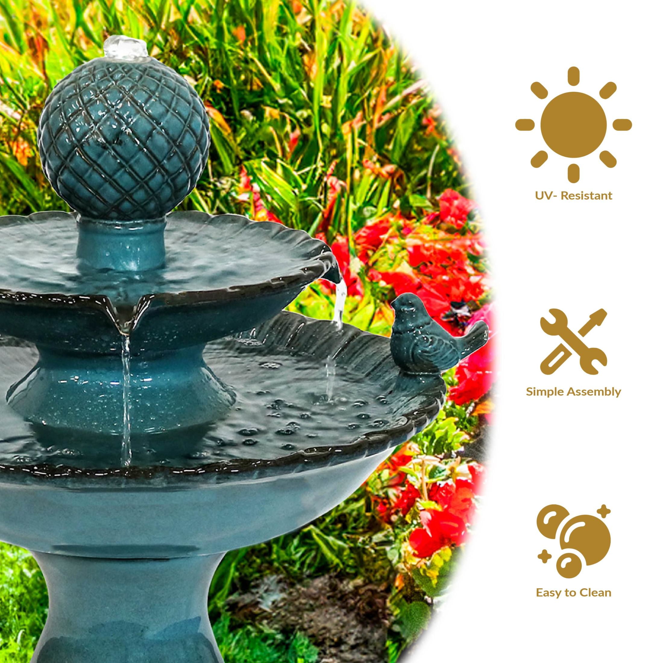 Sunnydaze Resting Birds Contemporary Blue Ceramic 2-Tiered Outdoor Water Fountain