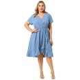 thumbnail image 3 of Unique Bargains Women's Plus Size Denim Dress Wrap Elastic Waist Ruffle Dresses, 3 of 7