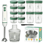 Sage Spoonfuls Baby Food Maker, 17-Piece Baby Food Processor Gift Sets for Baby Food, Fruit, Vegetables, Meat, with 12 Glass Baby Food Containers, Steamer Basket, BPA Free, for Infants & Babies