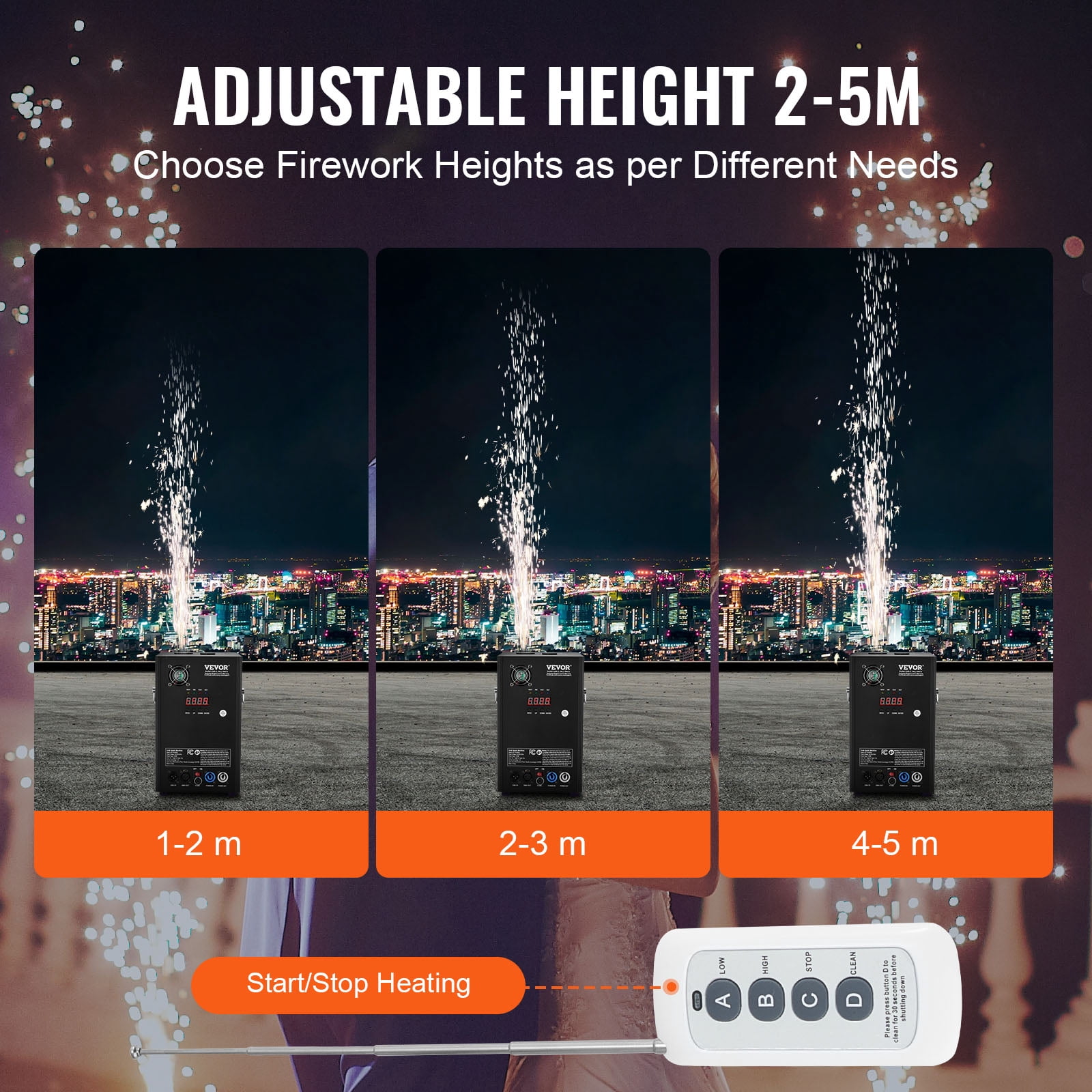 VEVOR Cold Spark Machine, 4 Pack 700W Output Fireworks Controllers, 6.6-16.4ft Adjustable Height, with Advanced DMX System,LED Screen,Portable Handle, Aluminum Alloy for Stage DJ Wedding Event,Party