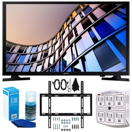 Samsung UN32M4500 32-Inch 720p Smart LED TV (2017 Model) + Slim Flat Wall Mount Kit Ultimate Bundle for 19-45 Inch TVs + SurgePro 6-Outlet Surge Adapter w/ Night Light + LED TV Screen Cleaner