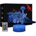 thumbnail image 1 of Lámpara de ilusión 3d de tren, regalo de tren para niños, luz nocturna que cambia de 16 colores con control remoto, regalo de cumpleaños para niños Feliz Sencillez, 1 of 4