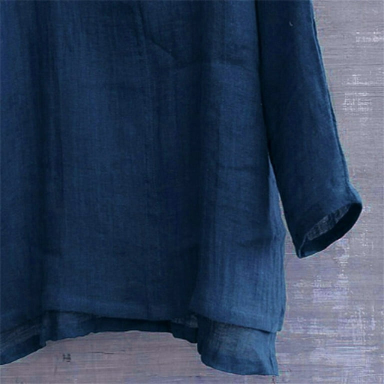 Black Linen Shirts for Men Vintage Breathable Comfy Solid Color