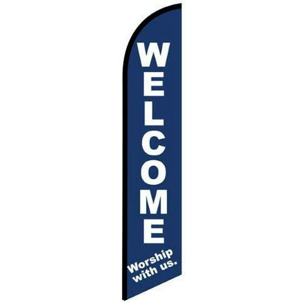 Worship With Us Outdoor Church Feather Banner Swooper Flag