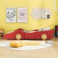 thumbnail image 2 of uhomepro Platform Bed Frame Race Car-Shaped Bed with Headboard, Pine Wood Twin Bed Frame with Wood Slats Support, No Box Spring Needed, Red, 2 of 11