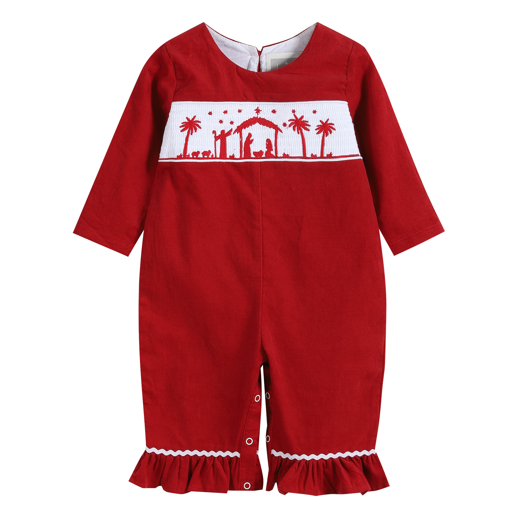 Lil Cactus Baby And Toddler Girl Red Nativity Smocked Ruffle Cuff lil-cactus-baby-and-toddler-girl-red-nativity-smocked-ruffle-cuff