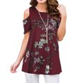 thumbnail image 1 of Sonducket Camiseta de mujer Top con estampado bohemio Top con estampado en frío Blusa de manga corta con hombros descubiertos Prendas para la parte del cuerpo Vino rojo L Sonducket AP003084-03, 1 of 6
