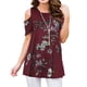 thumbnail image 1 of Qarigey Camiseta de mujer Top con estampado bohemio Top con estampado en frío Blusa de manga corta con hombros descubiertos Prendas para la parte del cuerpo Vino rojo S, 1 of 6