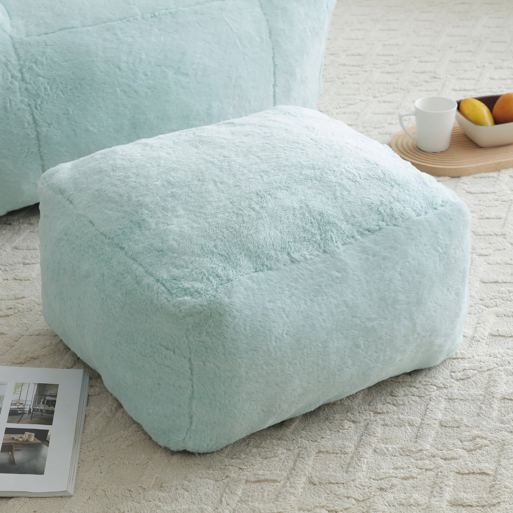 Giant Oversized Bean Bag Chair with Footstool - Faux Fur Shell-Shaped, Pre-Filled for Adults & Kids, Floor Sofa for Gaming, Reading, Living Room & Bedroom