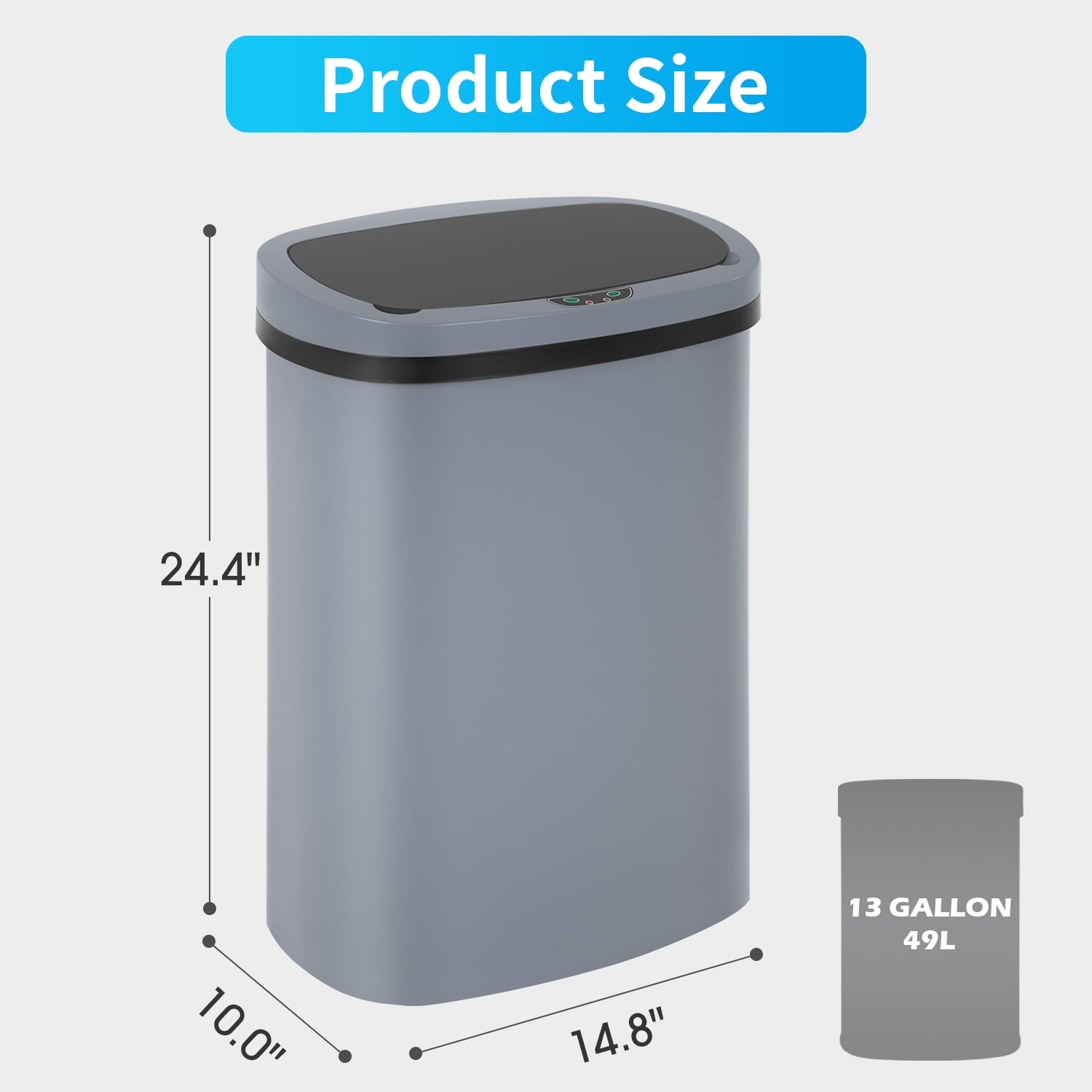 YRLLENSDAN 13 Gallon Touch Free Trash Can with Lid Auto Open, 49L Motion Sensor Kitchen Garbage Can Plastic Dustbin for Kitchen with Anti-Fingerprint Trash Bin for Office Bedroom, Gray 1 Pack