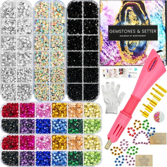 Kit de herramientas aplicadoras Hot Fix Worthofbest con 8500 diamantes de imitación
