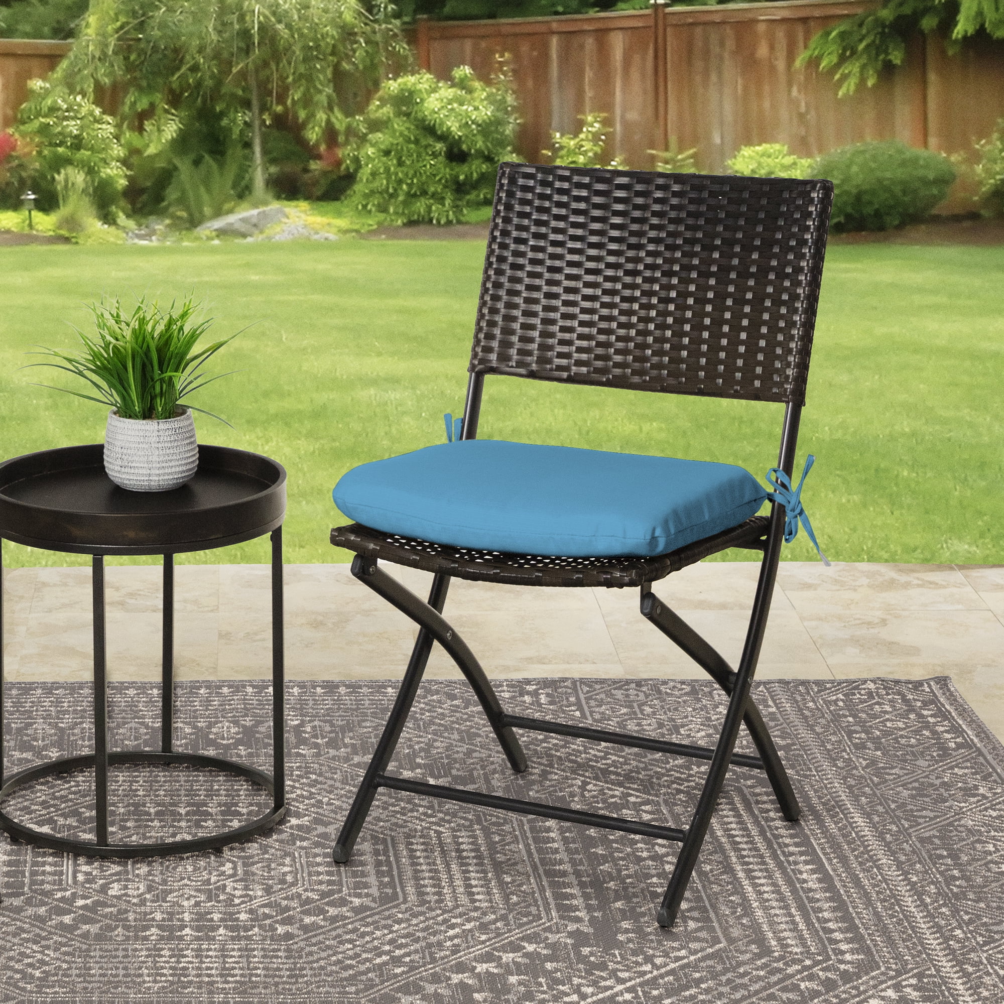 Mainstays 15.5" D x 17" W Mid Blue Solid Rectangle Outdoor Seat Pad (1 Pack)