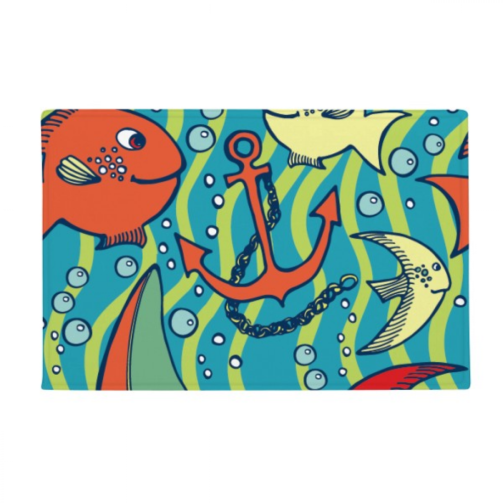 Navigation Fish Boat Colourful Ocean Ground Mat Non Slip Floor Bathroom