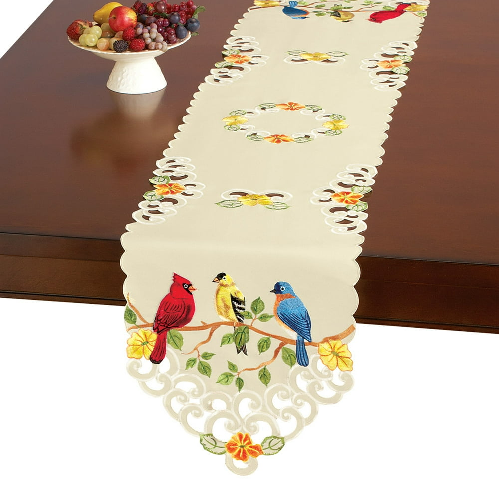 Embroidered spring table linens with beautiful birds embroidered Embroidered spring table linens with beautiful birds embroidered